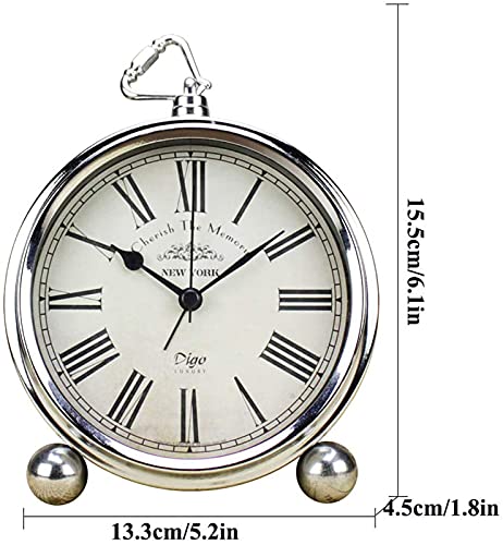 Cookadvan Table Alarm Clock, 5.2 Inch Classic Silver Silent Non-Ticking Analogue Quartz Clock With Snooze Function And Hd Glass, Battery Operated, For Bedroom Living Room And Office (Roman) #TOP5