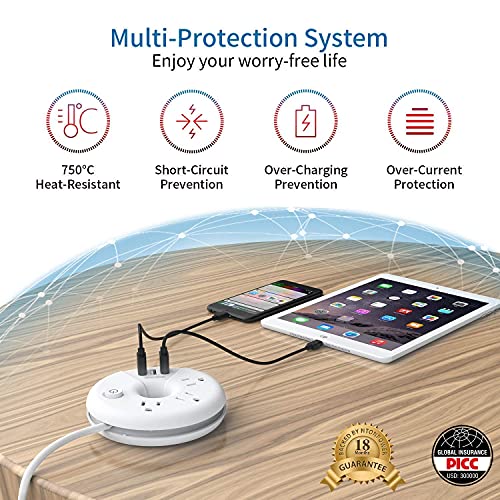 NTONPOWER Travel Power Strip Bundle, 3 Outlets 3 USB Portable Desktop Charging Station with 15 inch Short Cord and 5ft Extension Cord for Office, Home, Hotels, Cruise Ship, Nightstand - White - image 9