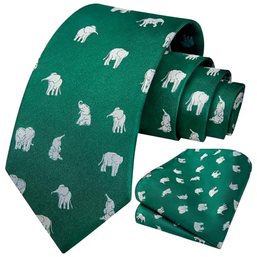 Image of HISDERN Ties for Men Classic Animal Tie and Pocket Square Set Jacquard Woven Silk Neckties Handkerchief Wedding Party