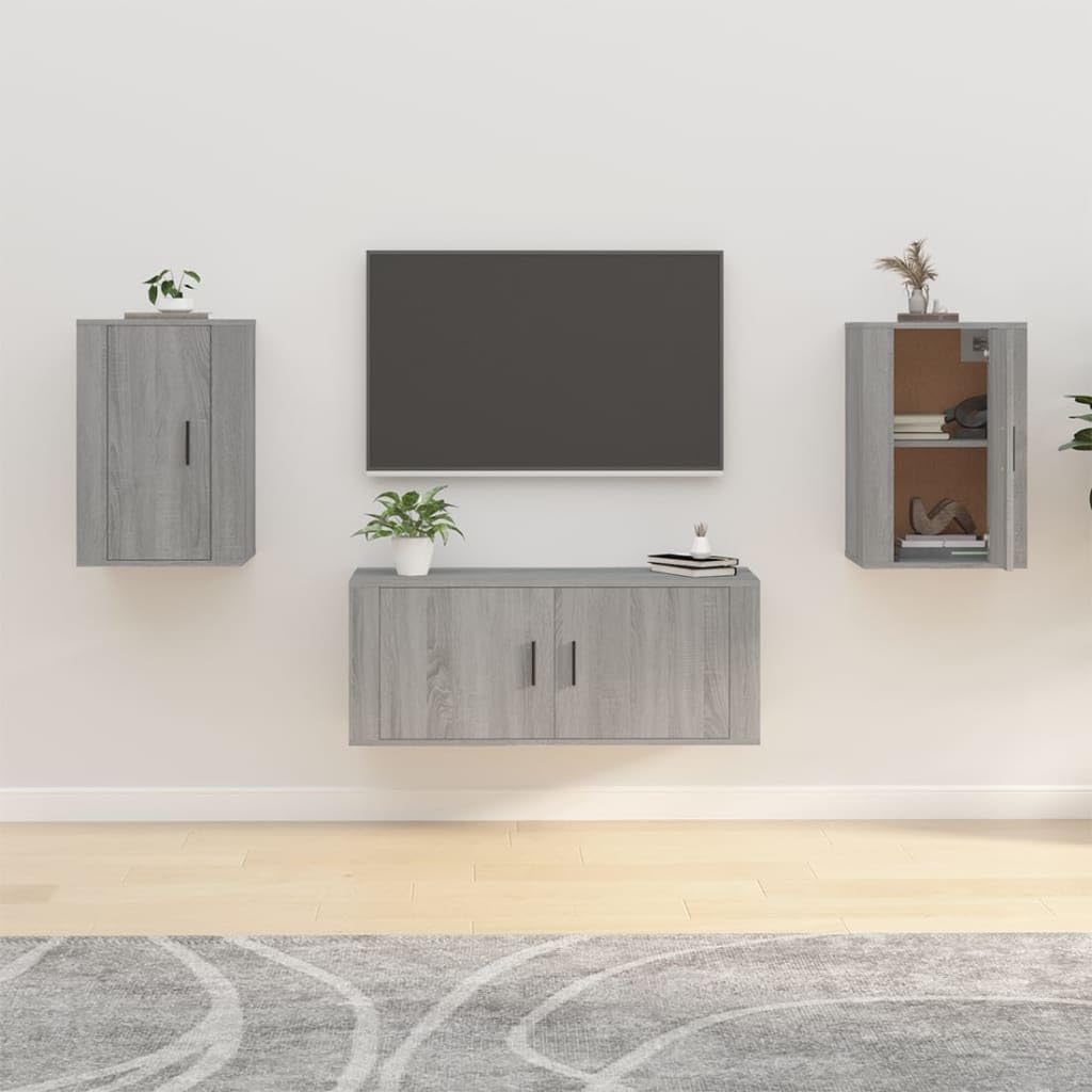 Szafki ścienne do telewizora, zestaw 2 sztuk, szare Sonoma, 40 x 34,5 x 60 cm, materiał drewnopochodny, unosząca się konsola TV do salonu, sypialni, odtwarzacza multimedialnego i dekoracji