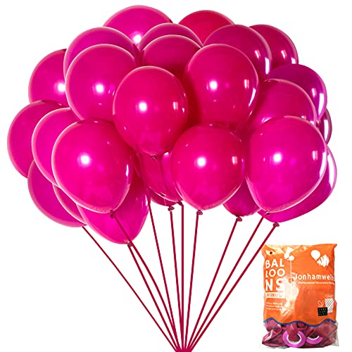 Image of Jonhamwelbor Party Balloons Hot Pink Latex Balloons 100pcs 12inch Wedding Birthday Bride Bachelorette Party Decorations(with Hot Pink Ribbon)