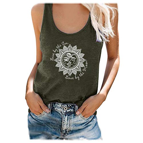 Padaleks Womens Sun Moon Tank Top Funny Printed Graphic Tees Shirts Summer Sleeveless O-Neck Casual Blouse Tops