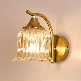 Gold Wall Light Fixture, Contemporary 1-Light Bathroom Vanity Lighting Fixture with Amber Glass Shade, Wall Sconces for Hallway, Farmhouse, Living Room, Bedroom, Foyer