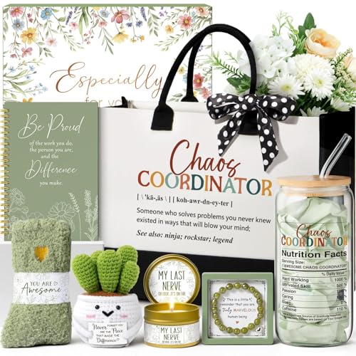 Thank You Gifts for Women Christmas Coworker Gifts Employee Appreciation Gifts Chaos Coordinator Gift for Women Teacher Manager Office Nurse Birthday Boss Day Gift for Boss Lady w/ Canvas Tote Bag