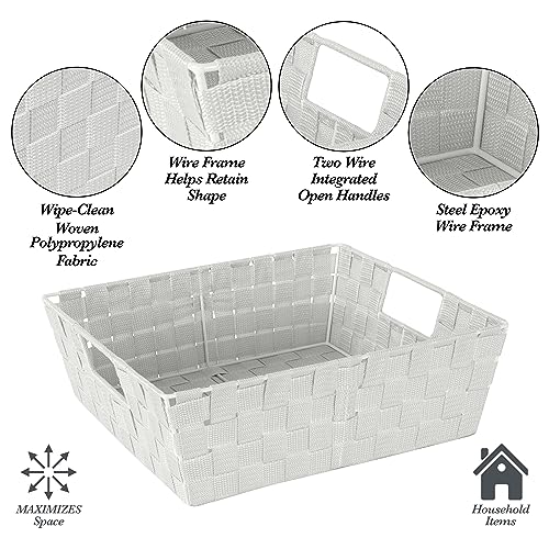Image of Simplify Large Shelf Woven Strap Tote | Decorative Storage Basket | Built in Handles | Organization | Closet | Bedroom | Bathroom | Nursery | Accessories | Toys | Gifts | 4 Pack | Heather Grey