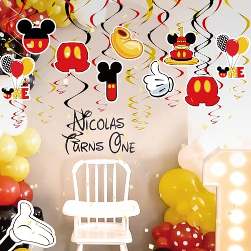 Image of Red 1st Birthday Hanging Swirl Decorations, Mouse Birthday Party Ceiling Streamers, Mouse Theme Party Supplies, Party Favors for Boys Kids(38 Pcs)