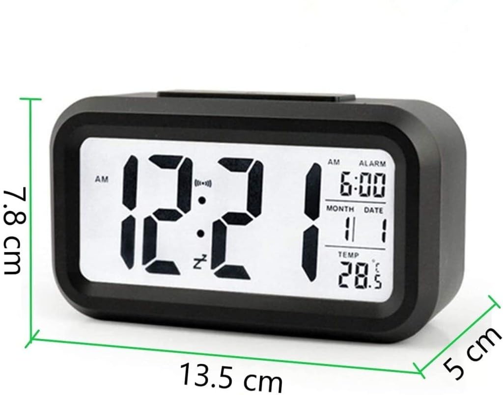 ONISHOMES Digital Table Alarm Clock Calendar Snooze with Automatic Sensor Light Smart Battery Operated Date & Temperature Multifunctional Heavy Sleepers Students, Loud Watch, Home & Office (Black) 4