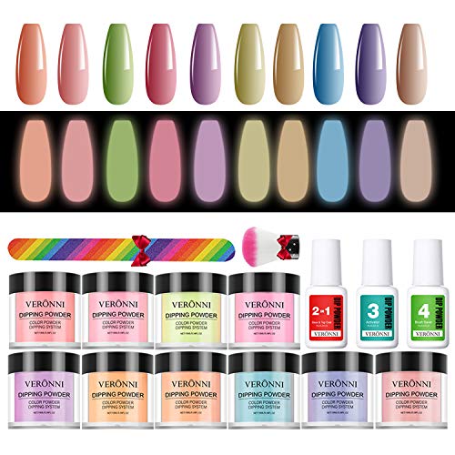 Dip Powder Nail Kit Starter, 12 Colors Dipping Powder Nail Art Kit with Base Activator and Top Coat/Glitter Blue Pink Red Nude French Nail Dip Manicure Gift Set