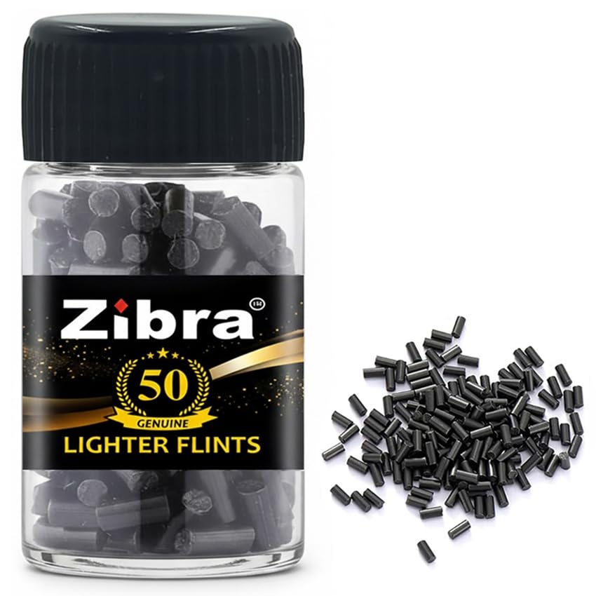 Image of Zibra Universal Lighter Flint Stone I Black 50 Genuine Lighter Flint Pellet I Strong Spark Fire Starter Replacement Flint I Compatible with Zippo, Clipper & Other Wheel Lighters