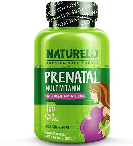 NATURELO Prenatal Multivitamin - Natural Vitamins & Minerals Including Iron, Calcium & Extra Folate - Best for Essential Nutrients During Pregnancy - No GMOs - 180 Vegan Capsules | 2 Month Supply