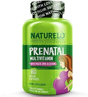 NATURELO Prenatal Multivitamin - Natural Vitamins & Minerals Including Iron, Calcium & Extra Folate - Best for Essential Nutrients During Pregnancy - No GMOs - 180 Vegan Capsules | 2 Month Supply
