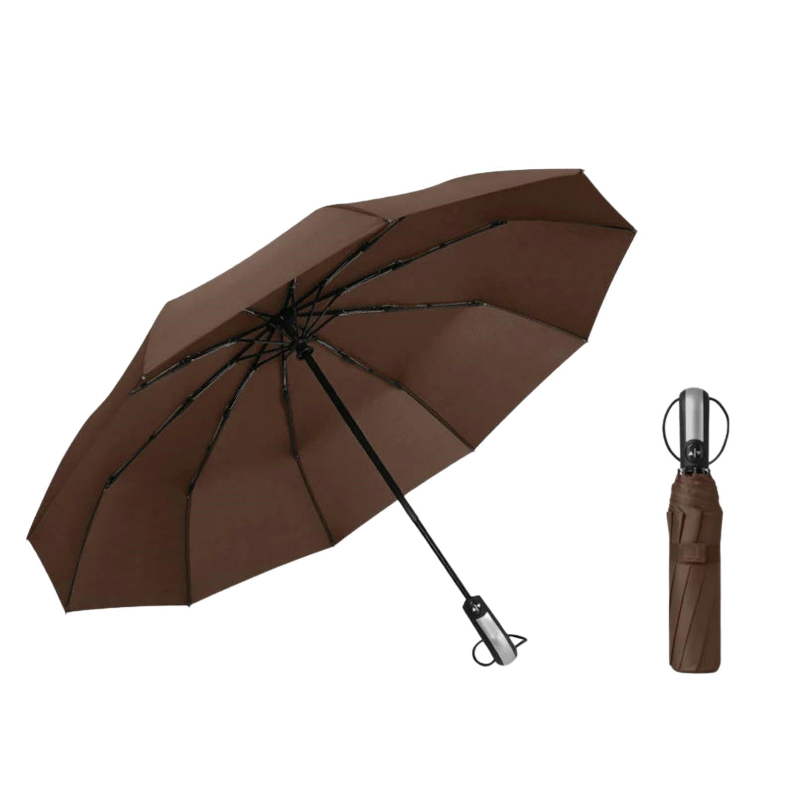 Xynm Men's Brown Umbrellas For Rain 10-Rib Automatic Folding Umbrella Vinyl Coated Windproof Rainproof Large Travel Business And Outdoor Use-Iron-8K