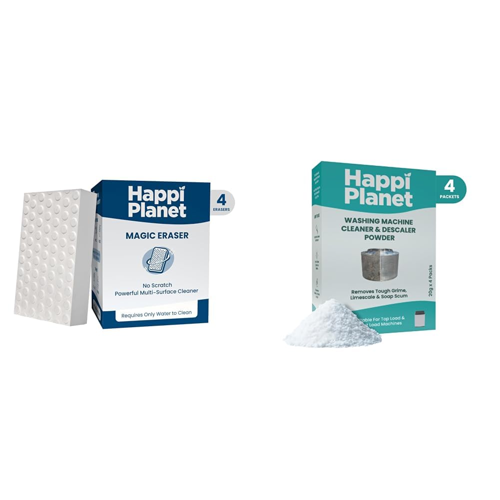 Happi Planet Magic Eraser | Pack of 4 | No Scratch Multi-Surface Cleaning Sponge | Removes 100+ Tough Stains | Just Add Water | Walls, Kitchen, Bathroom, Shoes & Switch Boards & Washing Machine-image-21