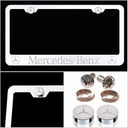 Amazon Com Newest Mb Logo Bling Frosted Silver Aluminum Alloy License Plate Frame With Screw Caps Cover Set Suit Applicable To Us Standard Car License Frame For Mb 2 Pcs Automotive