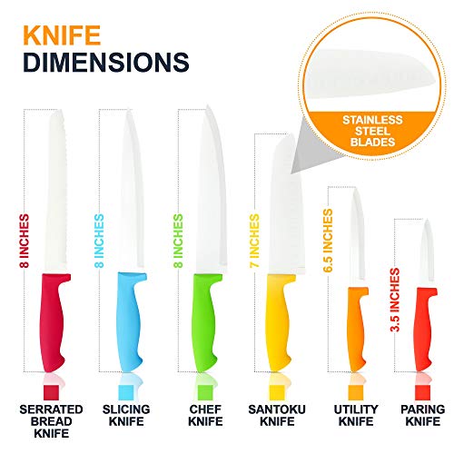 12 Pcs Steel Rainbow Kitchen Knife Set - Dishwasher Safe Knives With Sheath Covers - Sharp Multicolored Colorful Set For The Kitchen With Bread, Slicer, Santoku, Utility, Paring Knives #TOP2