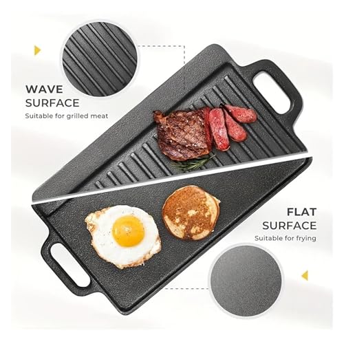 Compatible for Cast Iron Baking Tray Pan Non-Stick Grill Griddle Ridged and Flat Double Sided Cooking(50cm x 23cm x 1.5cm) - Image 6
