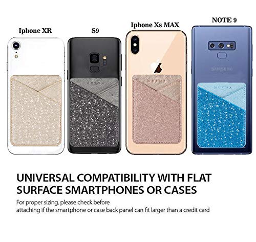 BIAJIYA Phone Card Holder, Glitter PU Leather Sleeve, Credit Card Holder Stick On Phone Case for iPhone Samsung Most Smartphones (RoseGold)
