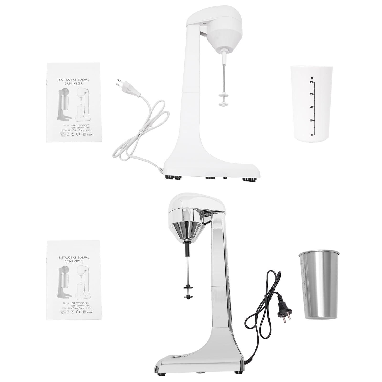 Milchshake Mixer, Getränkemixer, 22000rpm, 2 Geschwindigkeitsstufen Elektrischer Standmixer Becher 500ml für Protein-Shakes und Mixing Cocktai 100-Watt-Motor aus Reinem Kupfer (Weiß)