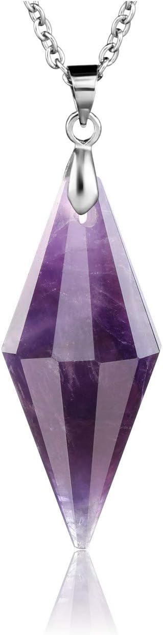 MANIFOMothers Day Gifts Crystal Quartz Pendant Necklace Double Point Faceted Cut Healing Gemstone Necklace Jewelry