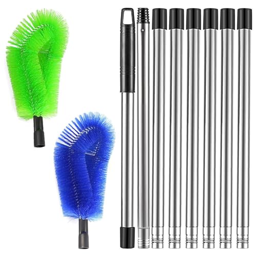 Gutter Cleaning Tools 2Pcs Telescopic Cleaning Brush 8Pcs Extension Pole Attachment, Cleaner Ability to Easily Clear Roof Leaves Debris Gutter Hanging Light Spider Web