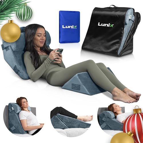 Lunix 3pcs Orthopedic Bed Wedge Pillow Set, Post Surgery Memory Foam for Back, Leg, and Knee Pain...
