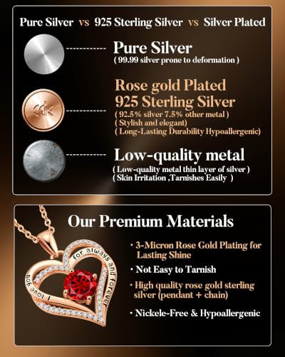 Image of CDE S925 Birthstone Heart Pendant Necklaces Jewelry Gifts for Wife