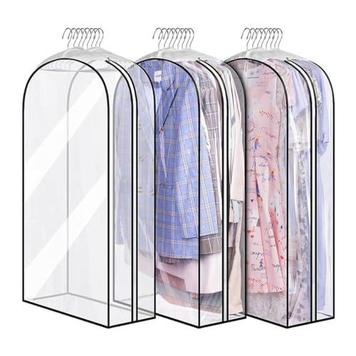 Image of HASTHIP 3 Pcs Garment Bags, Clear Hanging Cover for Clothes, Closet Storage