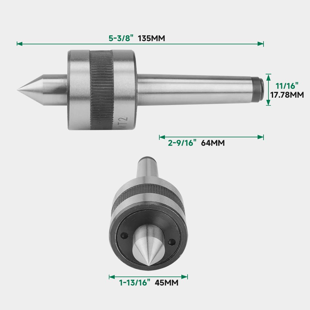 Hoteche MT2 Drehbank Zubehör - Drehende Zentrierspitze aus Werkzeugstahl für effektives Spannen - Elastische Verbindung für Drehbank und Fräsmaschine - Ideal für präzise Bearbeitung von Metallteilen