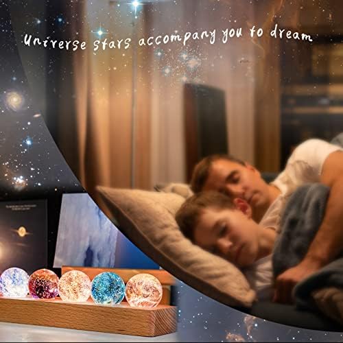 7PCS Colorful 40mm K9 Crystal Planet Balls with LED Night Light, Glass Stars Sky Model Astronomy Gifts Decorative Ornaments(Rectangular Base)
