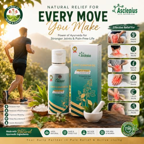 Image of Asclepius Joint Curator Oil 50 ML | Ayurvedic Herbal Massage Oil with Pudina Sat, Nilgiri, Kapoor & Ajwain Sat | For Joint, Knee, Back, Neck & Shoulder Care | Body Massage Oil for Men & Women