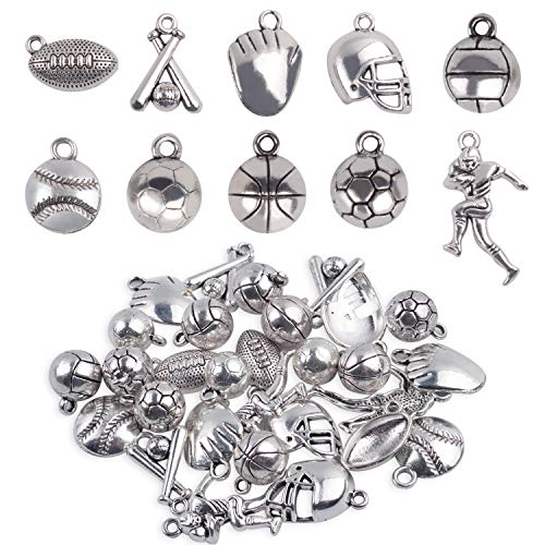 Ball Games Sports Charms, 30 Pieces Mixed Alloy Sport Theme Baseball Football Basketball Craft Charms Pendants Jewelry Findings Making Accessory For Diy Necklace Bracelet Earring - 10 Styles #TOP4