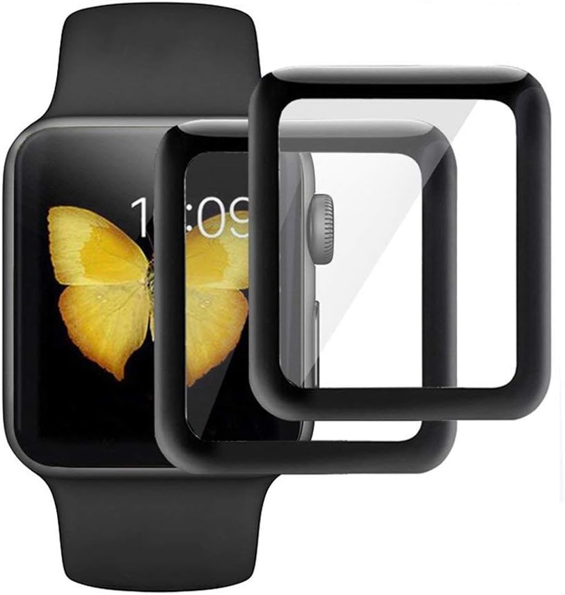 RKINC for Apple Watch 42 MM Screen Protector, [2 Pack] Full Coverage Tempered Glass Clear Screen Protector [9H Hardness][2.5D Round Edge][Scratch Resist] for Apple Watch Series 1/2/3 42 MM, Black