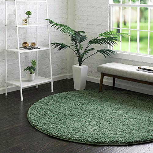 Rugs.com Everyday Shag Rug  –  Green 3 Ft Round  Shag Rug Perfect for Kitchens, Dining Rooms and More