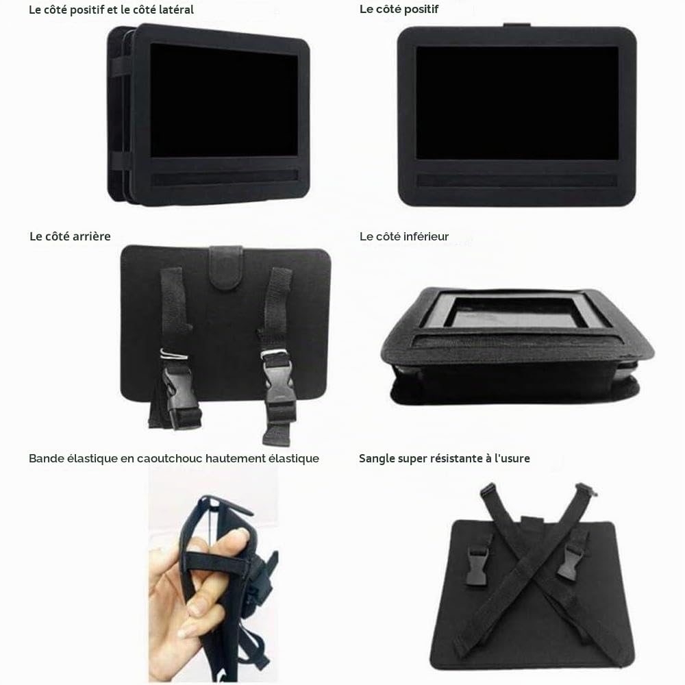 Riloer Sunwan Support de fixation pour appuie-tête de voiture, 3 tailles pour tablette, lecteur DVD, lecteur DVD portable pivotant et rabattable (25,4 cm, noir)