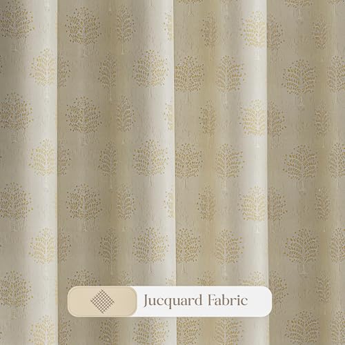 Image of Yellow Weaves 1 Pc Jacquard Tree Eyelet Long Door Curtain - Perfect for Home, Office, Bedroom, Living Room & Balcony - 7 Feet (Golden)