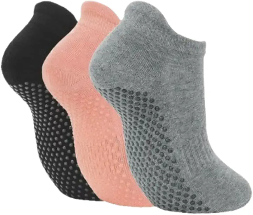 Kit com 3 Meias Antiderrapantes para Yoga, Pilates e Exercícios, Cano Curto