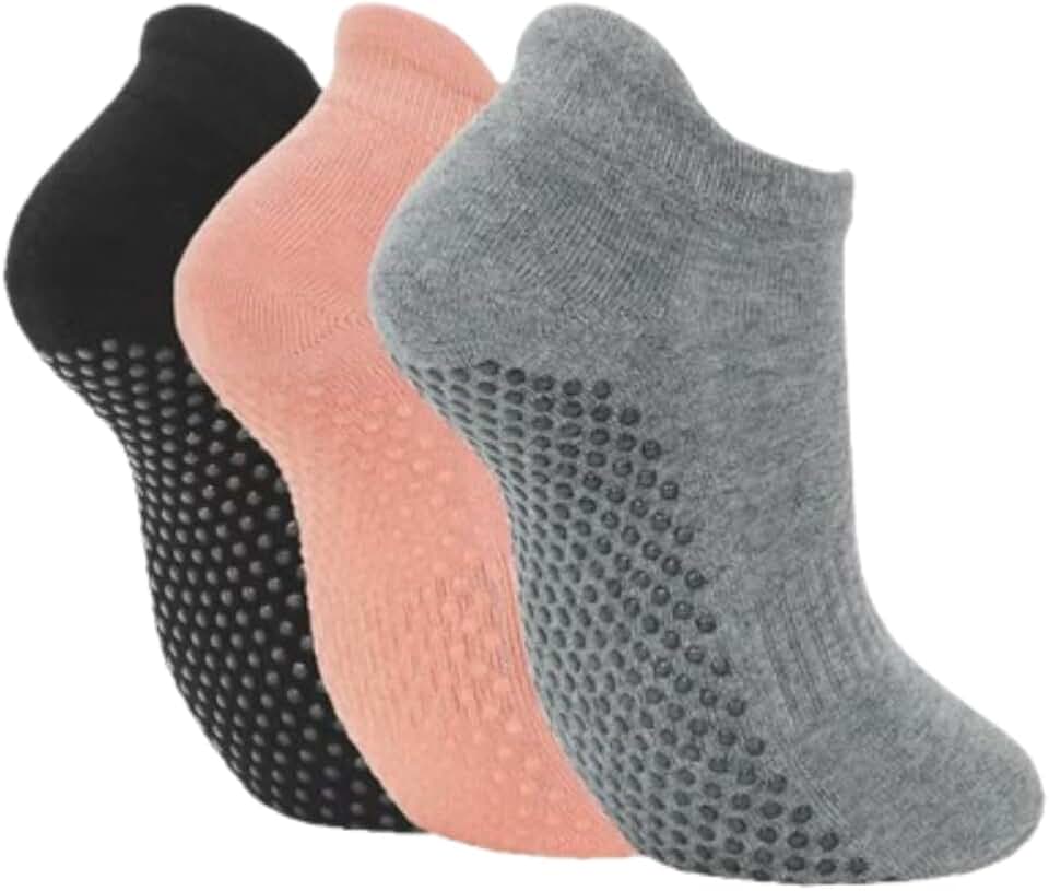 Kit com 3 Meias Antiderrapantes para Yoga, Pilates e Exercícios, Cano Curto
