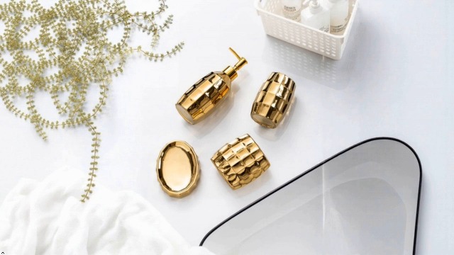 Amazon.com: Bathroom Accessories Set, Golden Mosaic Ceramic