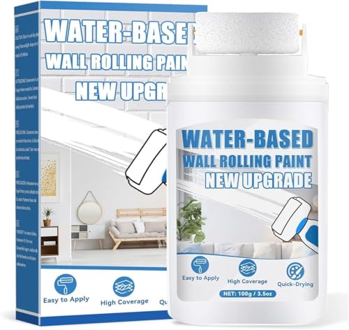 White Paint, White Touch up Paint for Walls with Roller 100g, Water Based, Low Odor, Quick-drying, Suitable for Covering Stains, Scratches, Graffiti, DIY