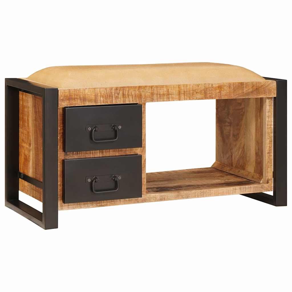 vidaXL Stauraumbank mit Canvas Natur – Mango Massivholz, 2 Schubladen, 80 x 35 x 40 cm