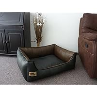 Hundebettenmanufaktur Similpelle Hondenbed, van kunstleer, kleur en maat naar keuze, leverbaar van XS tot XXL (90 cm x 70 cm, zwart/bruin