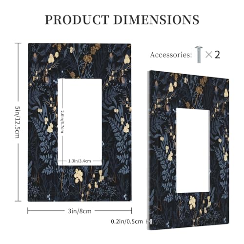 Decorative Outlet Covers Rustic Navy Dark Blue Leaves Golden Floral 1 Gang Rocker Light Switch Cover Plate Single Decora Light Switch Covers Wall Plate Faceplate for Bedroom Decor
