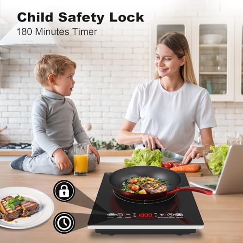 VBGK Portable Induction Cooktop With Ultra Thin Body, Low Noise Hot Plate With 1800W Sensor Touch Single Electric Cooktops Countertop Stove With 9 Temperature & Power Levels, 3-hour Timer, Safety Lock by VBGK - Used condition - Image 7