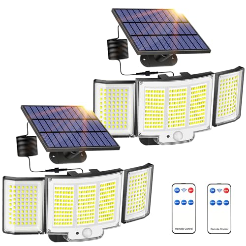Prosight Outdoor Solar Lights 348LED 4Modes Split Motion Sensor Outdoor Lights with Remote Control IP65 Waterproof Outdoor Wall Lights Solar Security Flood Lights for Street Yard Garden (2 Pack)