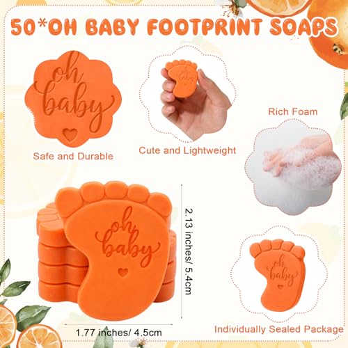 Image of 50 Sets Baby Shower Soap Favors for Guests - Mini Handmade Footprint Scented Soap with Thank You Cards and Organza Bag, Party Gifts for Gender Reveal Baptism(Tangerine,Orange)