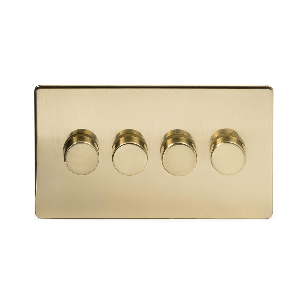 24k Brushed Brass Gold 2 Way Intelligent Trailing Dimmer Switch Screwless Faceplate (4 Gang 2 Way)