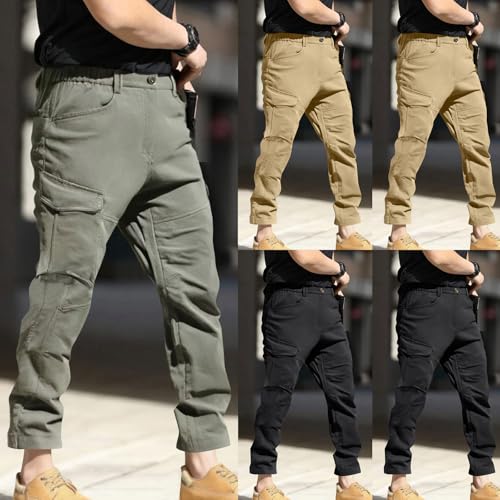 Cambkatl Men's Stretch Cargo Pants Color Block Straight Leg Travel Fishing Outdoor Hiking Sweatpants with Pockets2