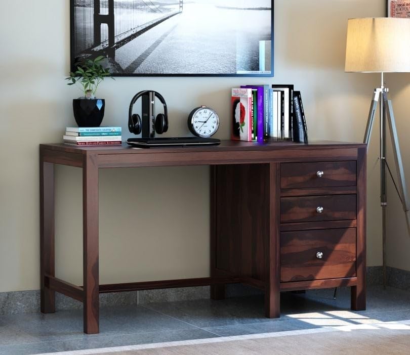 Image of sheesham Wood Study Table and Computer Table for Students and Adults with Storage (134.6D x 61W x 76.2H Centimeters) (Walnut)