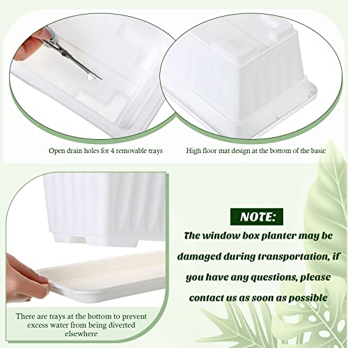 18 Pack Window Planter Box 17 Inches White Planter Boxes Plastic Rectangle Vegetable Flower Planter Boxes With Tray Indoor And Outdoor Flower Pots For Windowsill, Patio, Porch, Garden, Balcony #TOP5