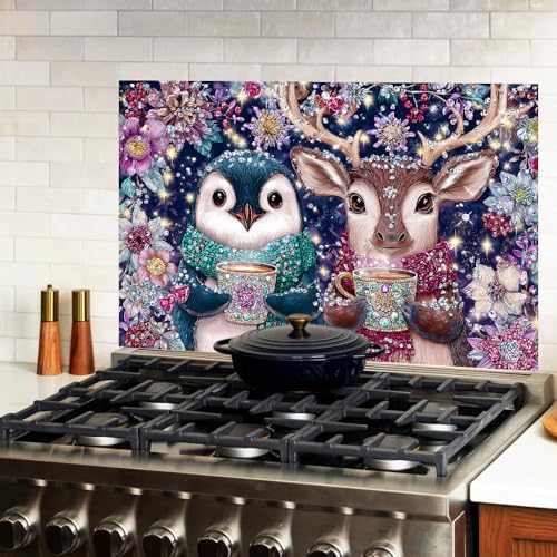 Image of Penguin Deer Jewel Floral Backsplash Peel and Stick, 35.4x23.6 in